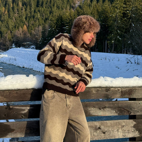 Winter4 / Essentials Knitted Wavy Sweat - Brown