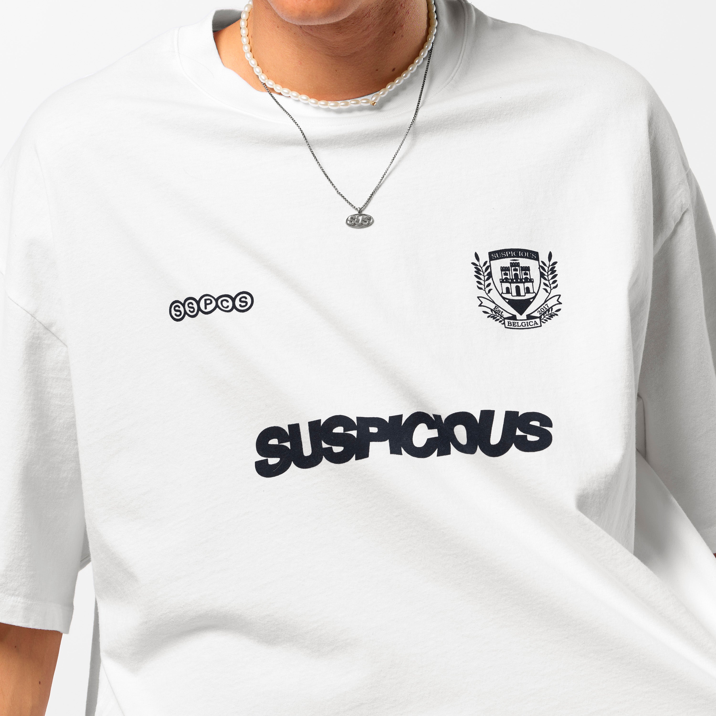 Emblem Tee - White & Nightfall – Suspicious Antwerp