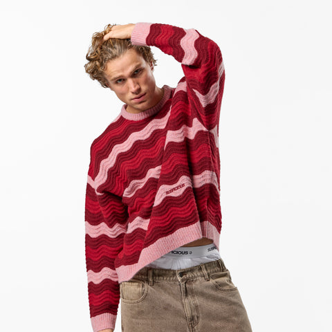 Winter4 / Essentials Knitted Wavy Sweat - RedPink