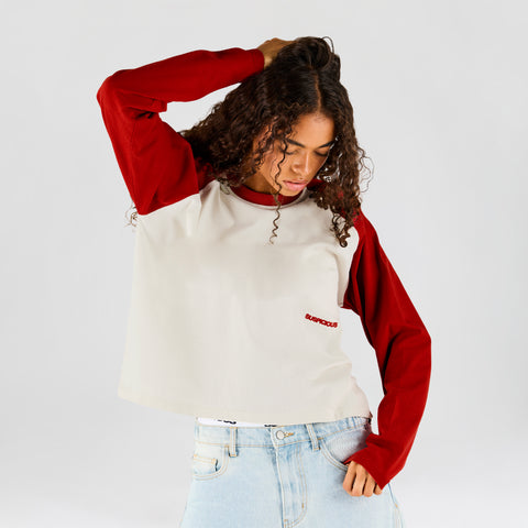 End Of Summer / Essentials Raglan Longsleeve - Off-White & Red