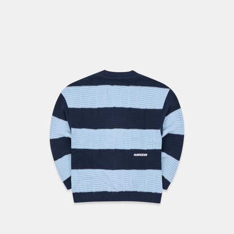 Boat / Essentials Striped Crochet Cardigan - Ice Blue & Nightfall
