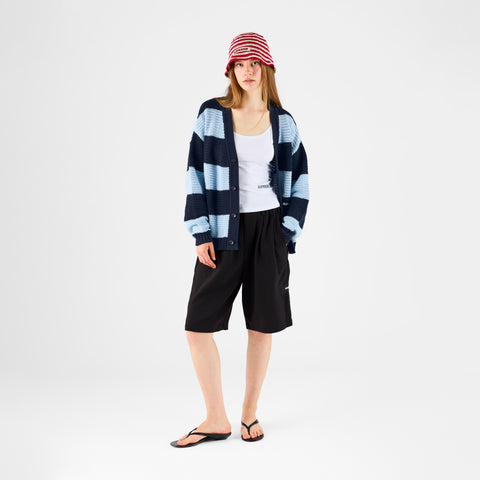 Boat / Essentials Striped Crochet Cardigan - Ice Blue & Nightfall