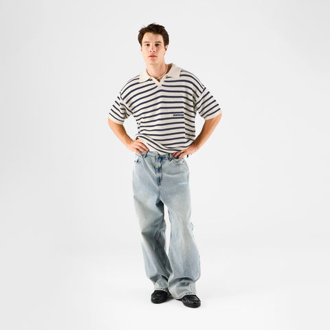 Boat / Essentials Striped Knitted Polo - Natural & Nightfall