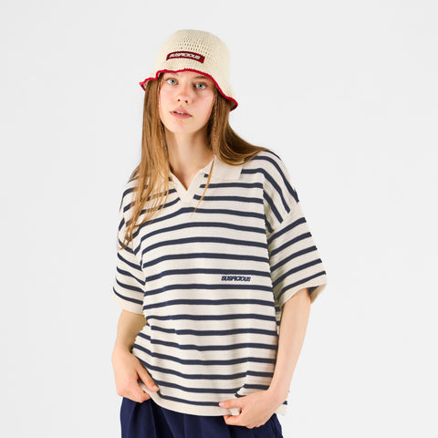 Boat / Essentials Striped Knitted Polo - Natural & Nightfall