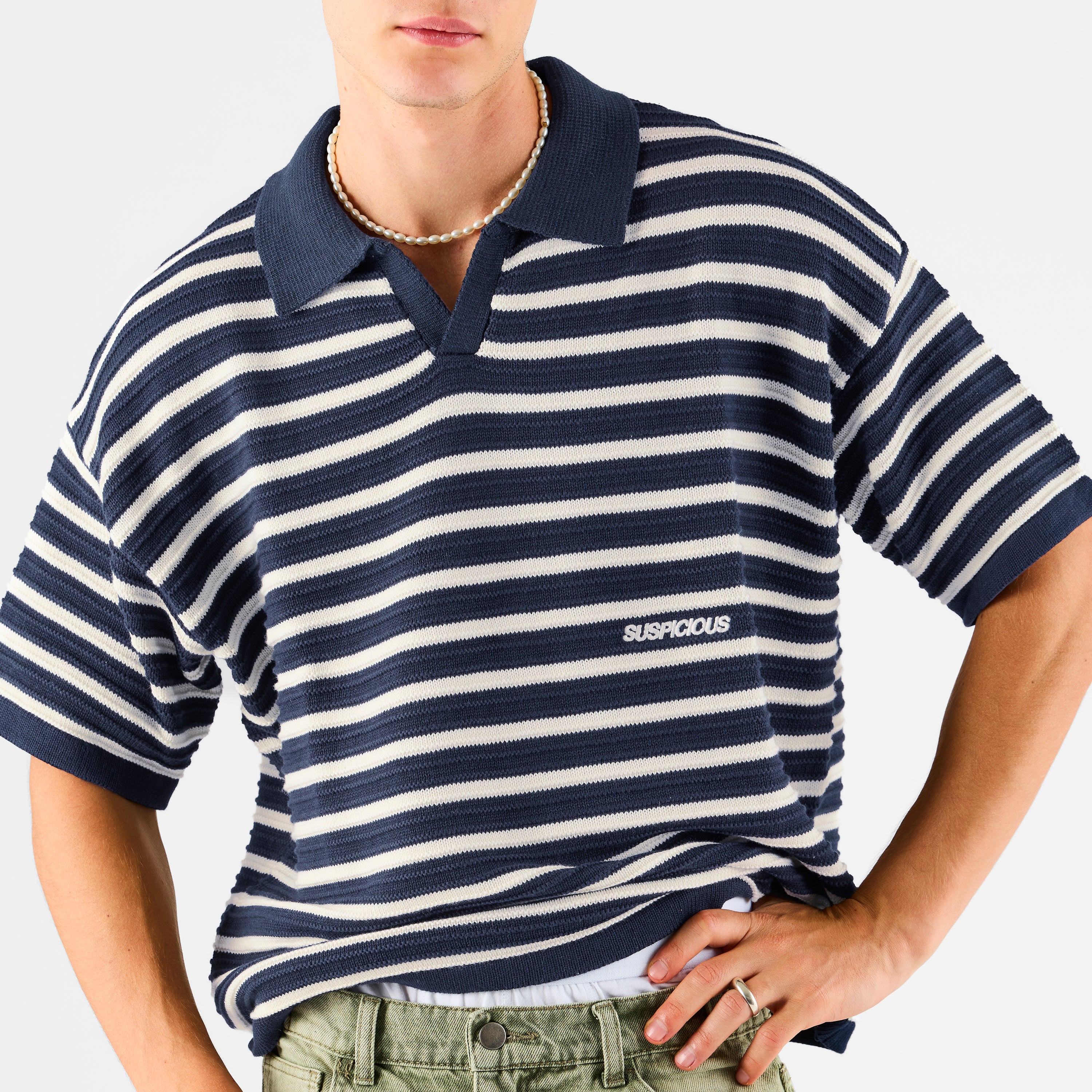 スノーボード EASY STRAY STRIPED ZIP POLO Essentials Striped Knitted Polo - Nightfall & Natural – Suspicious