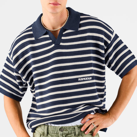 Boat / Essentials Striped Knitted Polo - Nightfall & Natural