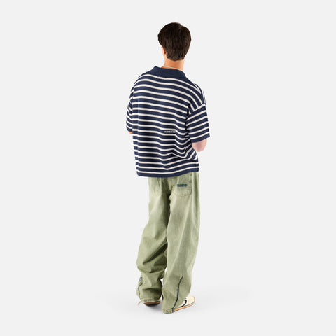 Boat / Essentials Striped Knitted Polo - Nightfall & Natural