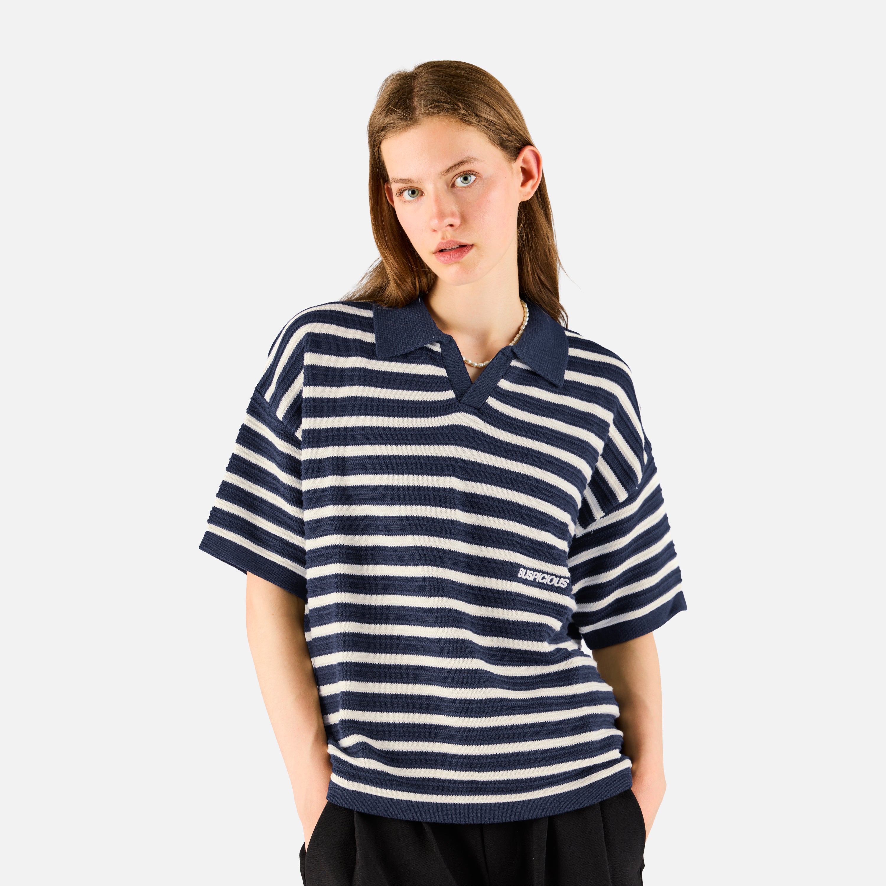 Essentials Striped Knitted Polo - Nightfall & Natural – Suspicious