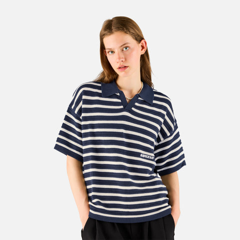 Boat / Essentials Striped Knitted Polo - Nightfall & Natural