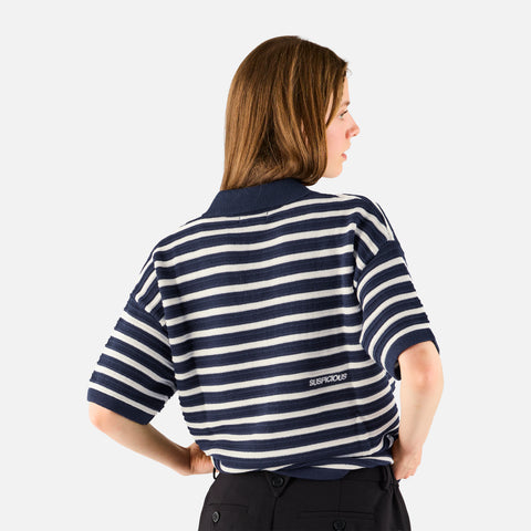 Boat / Essentials Striped Knitted Polo - Nightfall & Natural