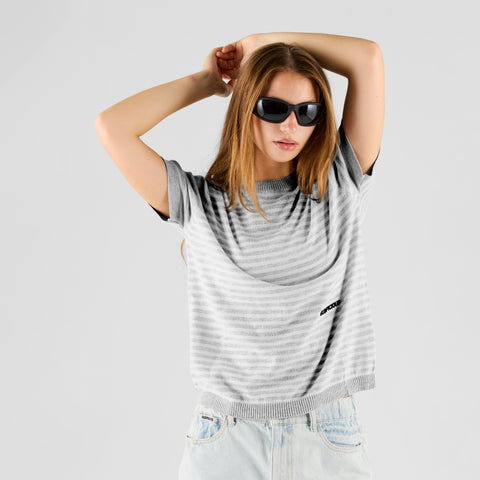 Summer Breeze / Essentials Striped Knitted Tee - Heather Grey