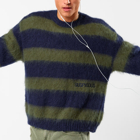 Winter4 / Essentials Striped Mohair Knit - Dark Navy & Olive Green