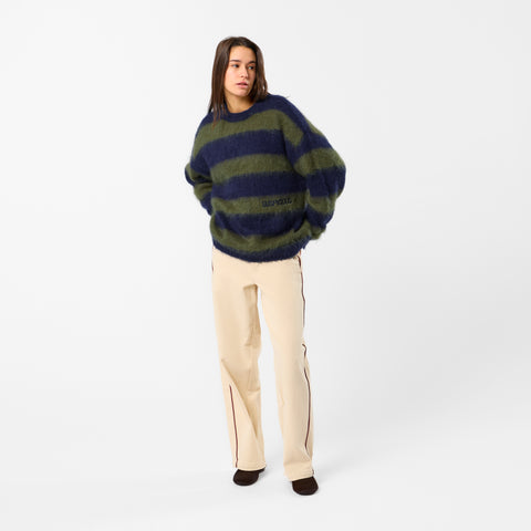 Winter4 / Essentials Striped Mohair Knit - Dark Navy & Olive Green