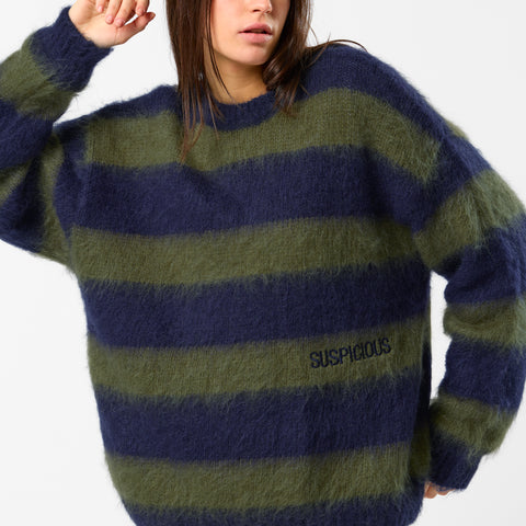 Winter4 / Essentials Striped Mohair Knit - Dark Navy & Olive Green
