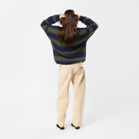 Winter4 / Essentials Striped Mohair Knit - Dark Navy & Olive Green