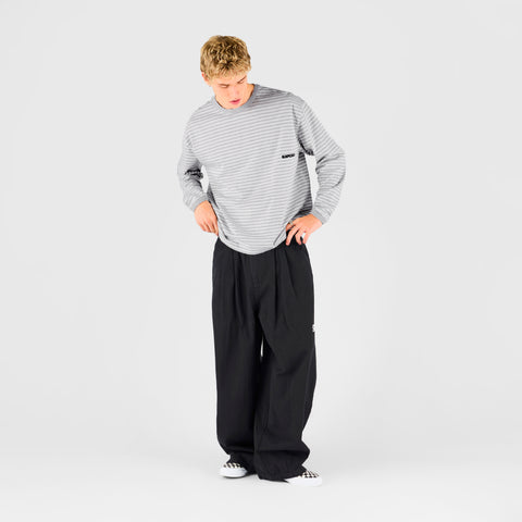 End Of Summer / Essentials Striped Ringer Longsleeve - Off-White & Heather Grey