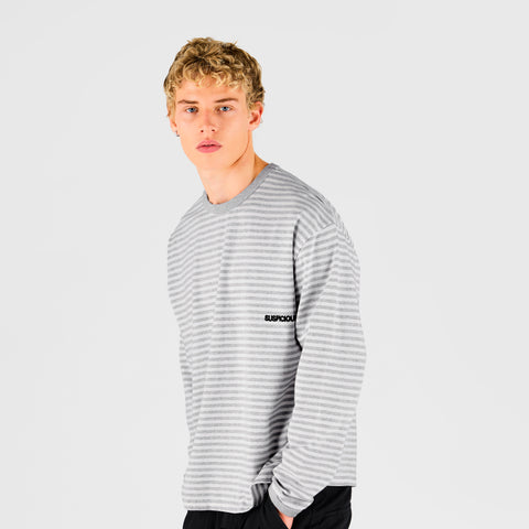 End Of Summer / Essentials Striped Ringer Longsleeve - Off-White & Heather Grey