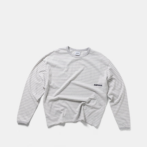 End Of Summer / Essentials Striped Ringer Longsleeve - Off-White & Heather Grey