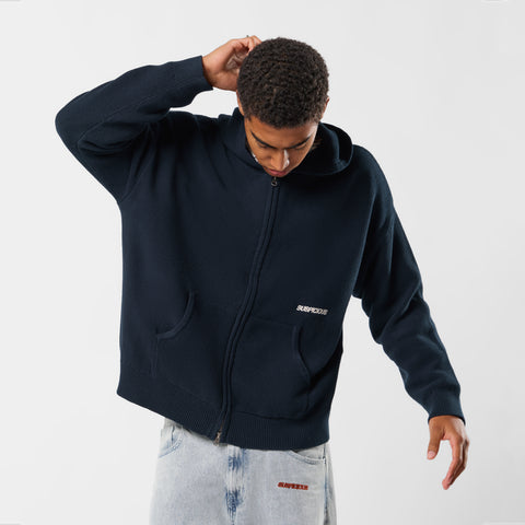 Winter2 / Essentials Tight Knitted Zipped Hoodie - Navy