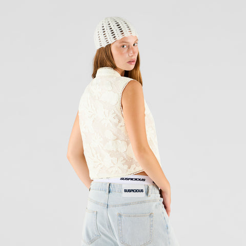 Summer Breeze / Essentials W Tie Front Embroidered Top - White