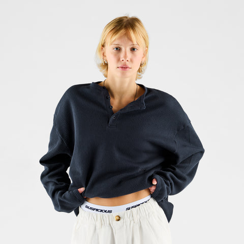Winter 2 / Essentials Waffle Henley Longsleeve - Nightfall