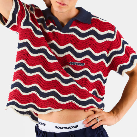 Boat / Essentials Wavy Polo - Nightfall & Red