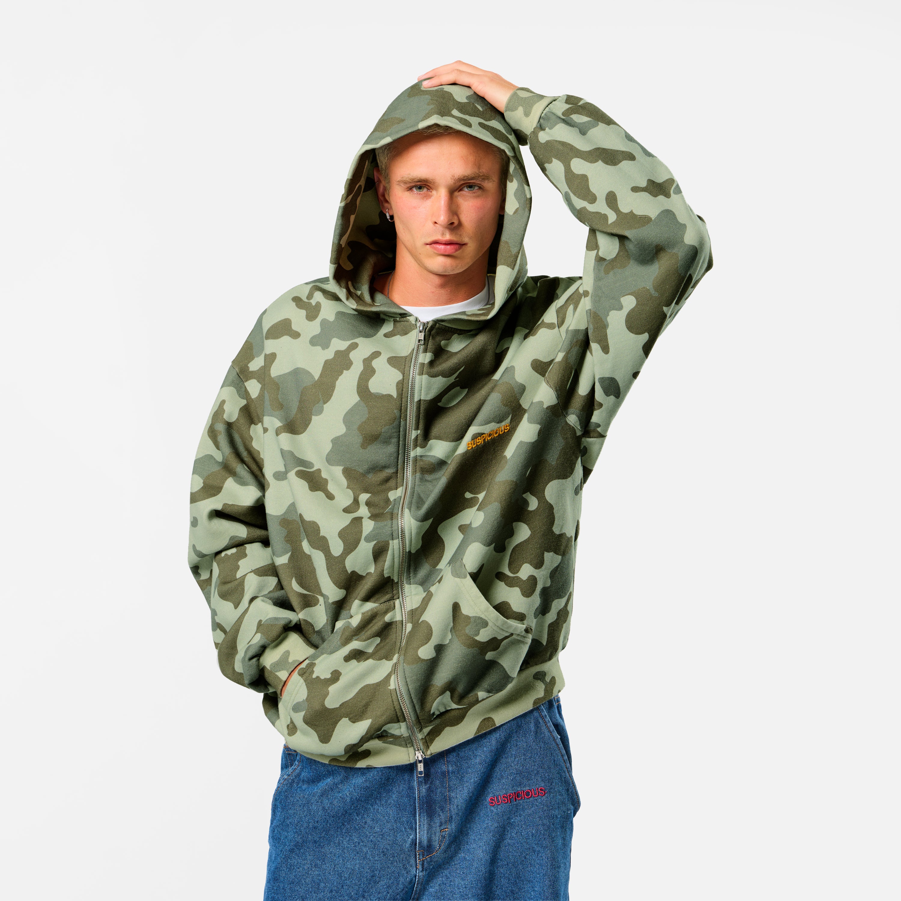 Essentials Zip-Up Hoodie - Green Camo – Suspicious Antwerp Essentials Zip-Up Hoodie - Green Camo – Suspicious Antwerp
