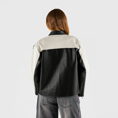 Suspicious Cowboys / Faux Leather W Racer Jacket - Black & Egret
