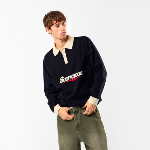 Winter3 / Flow Knitted Longsleeve Polo - Navy