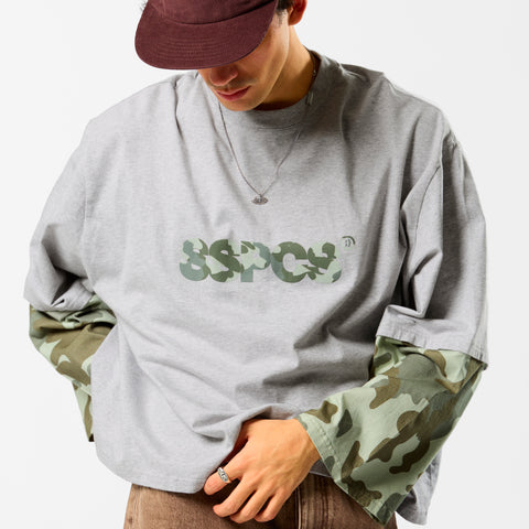 Camo / Green Camo Layered Longsleeve - Neutral Heather