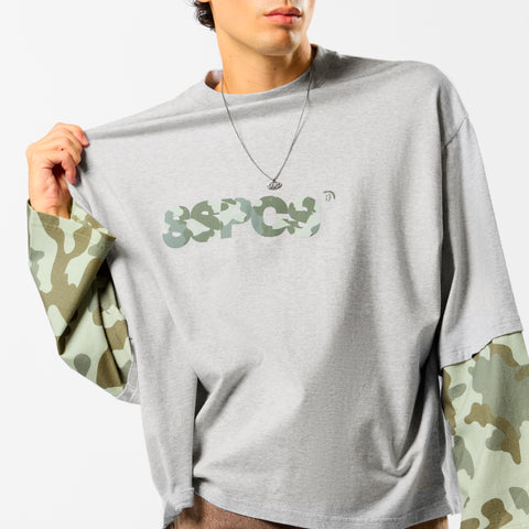 Camo / Green Camo Layered Longsleeve - Neutral Heather