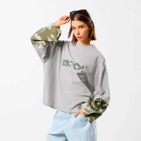 Camo / Green Camo Layered Longsleeve - Neutral Heather