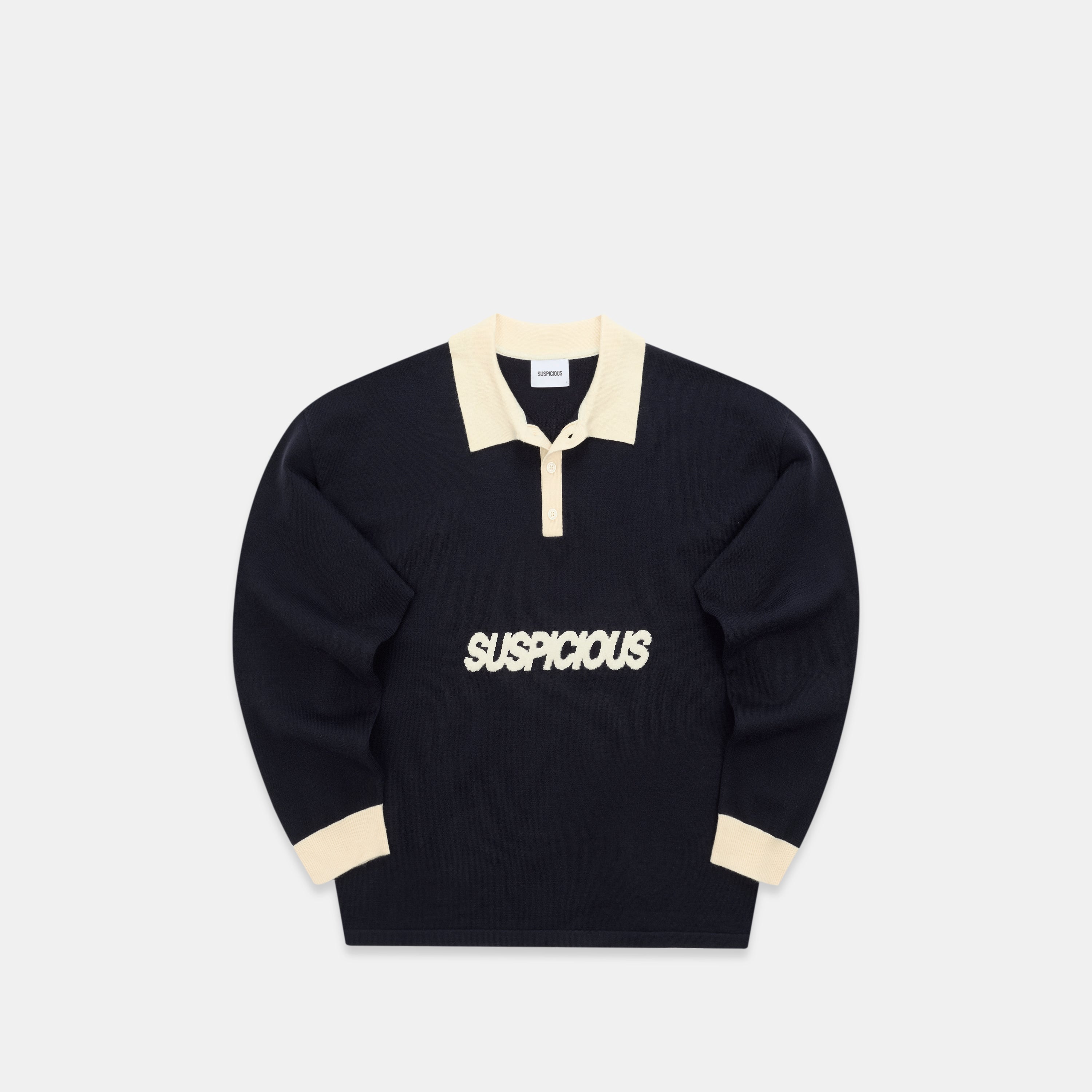 Icon Knitted Longsleeve Polo - Navy – Suspicious Antwerp