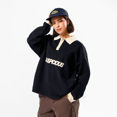 Winter3 / Icon Knitted Longsleeve Polo - Navy
