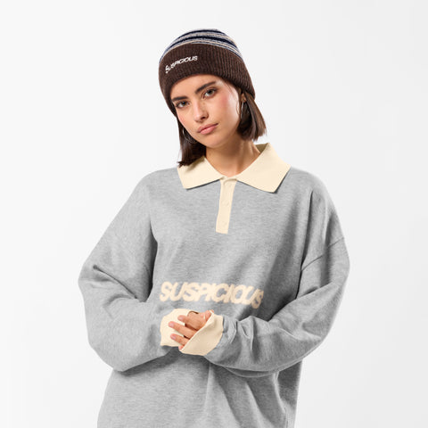 Winter3 / Icon Knitted Longsleeve Polo - Neutral Heather