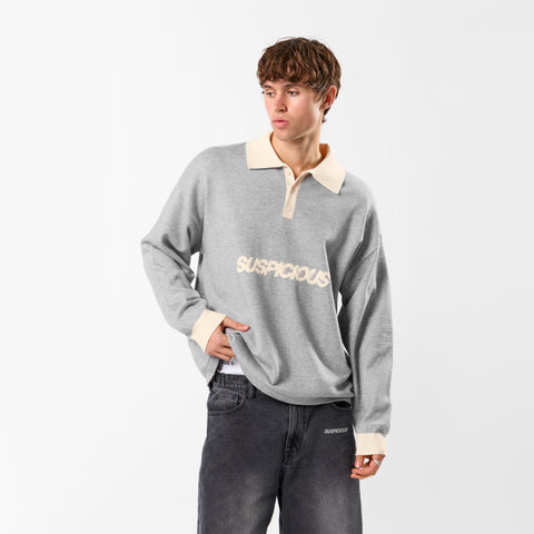 Winter3 / Icon Knitted Longsleeve Polo - Neutral Heather