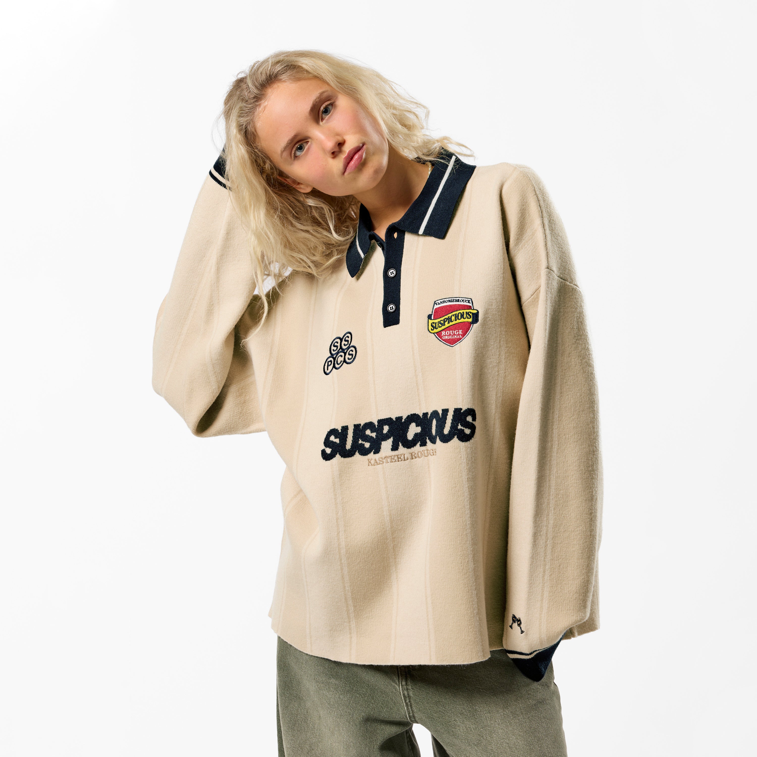 Kasteel Longsleeve Knitted Polo - Washed Clay – Suspicious Antwerp