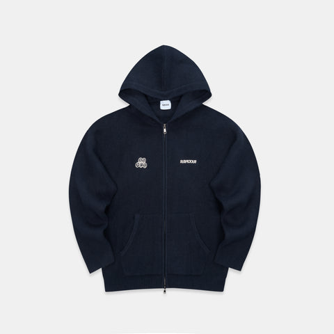 Winter1 / Landscape Knitted Zipped Hoodie - Navy