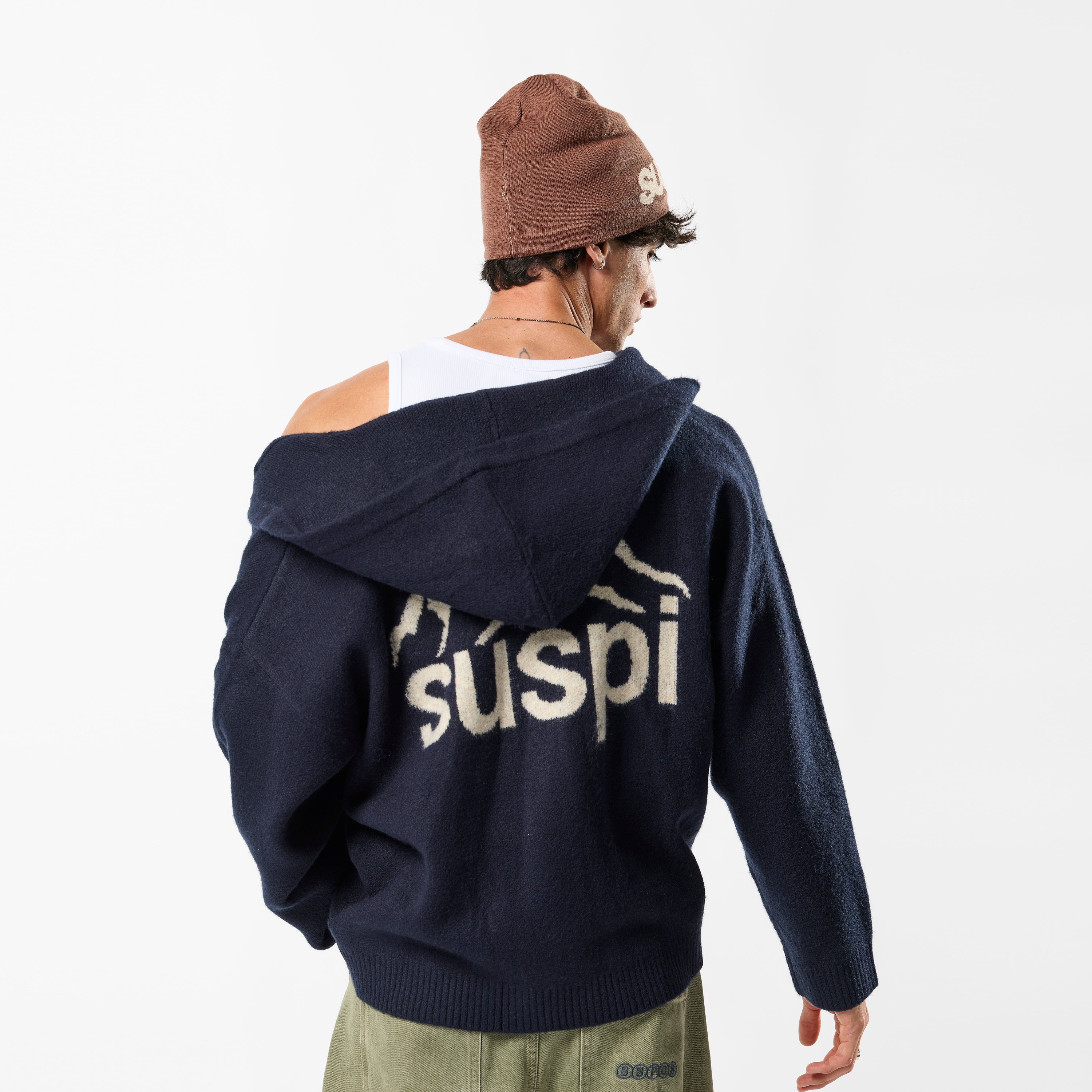 Landscape Knitted Zipped Hoodie - Navy – Suspicious Antwerp