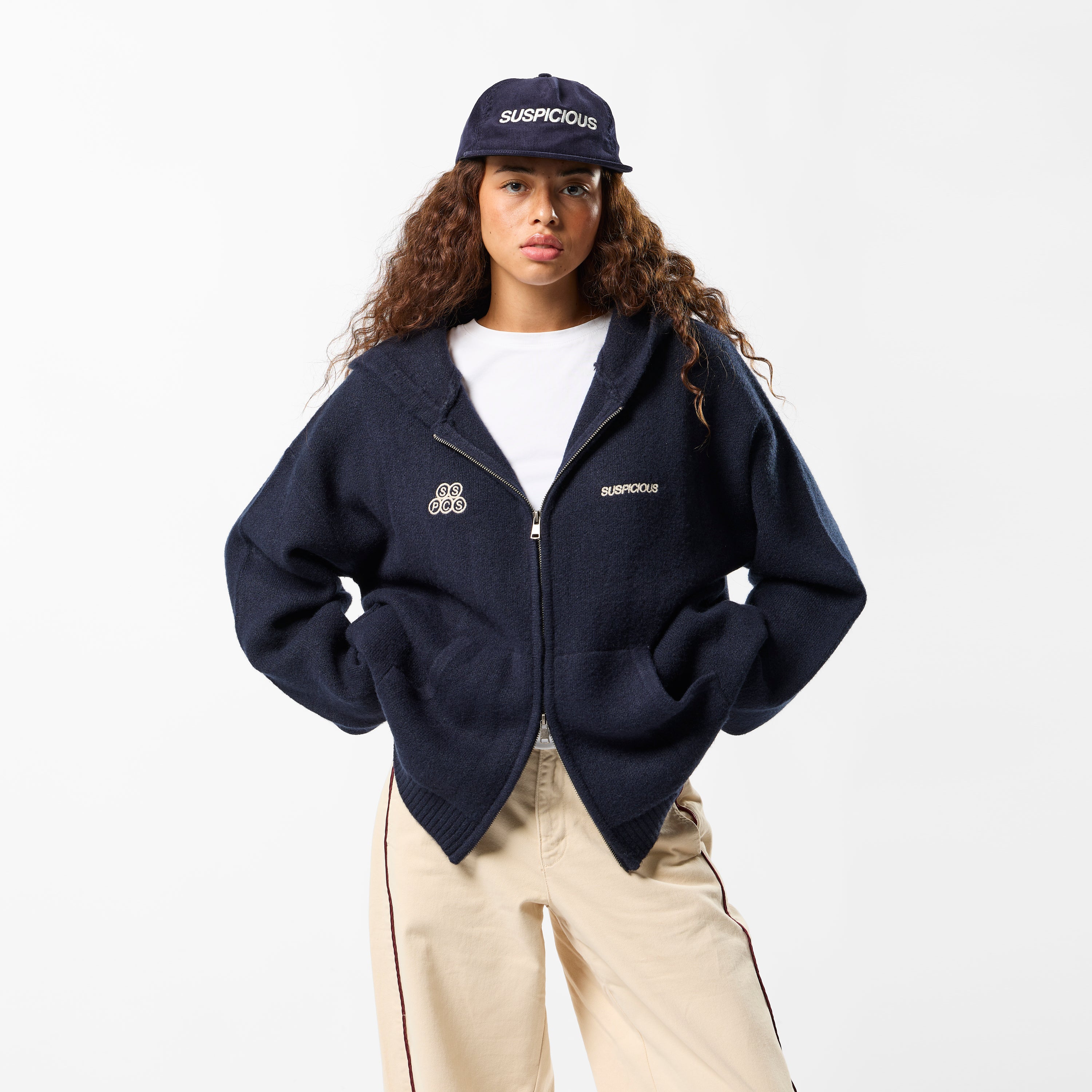 Landscape Knitted Zipped Hoodie - Navy – Suspicious Antwerp