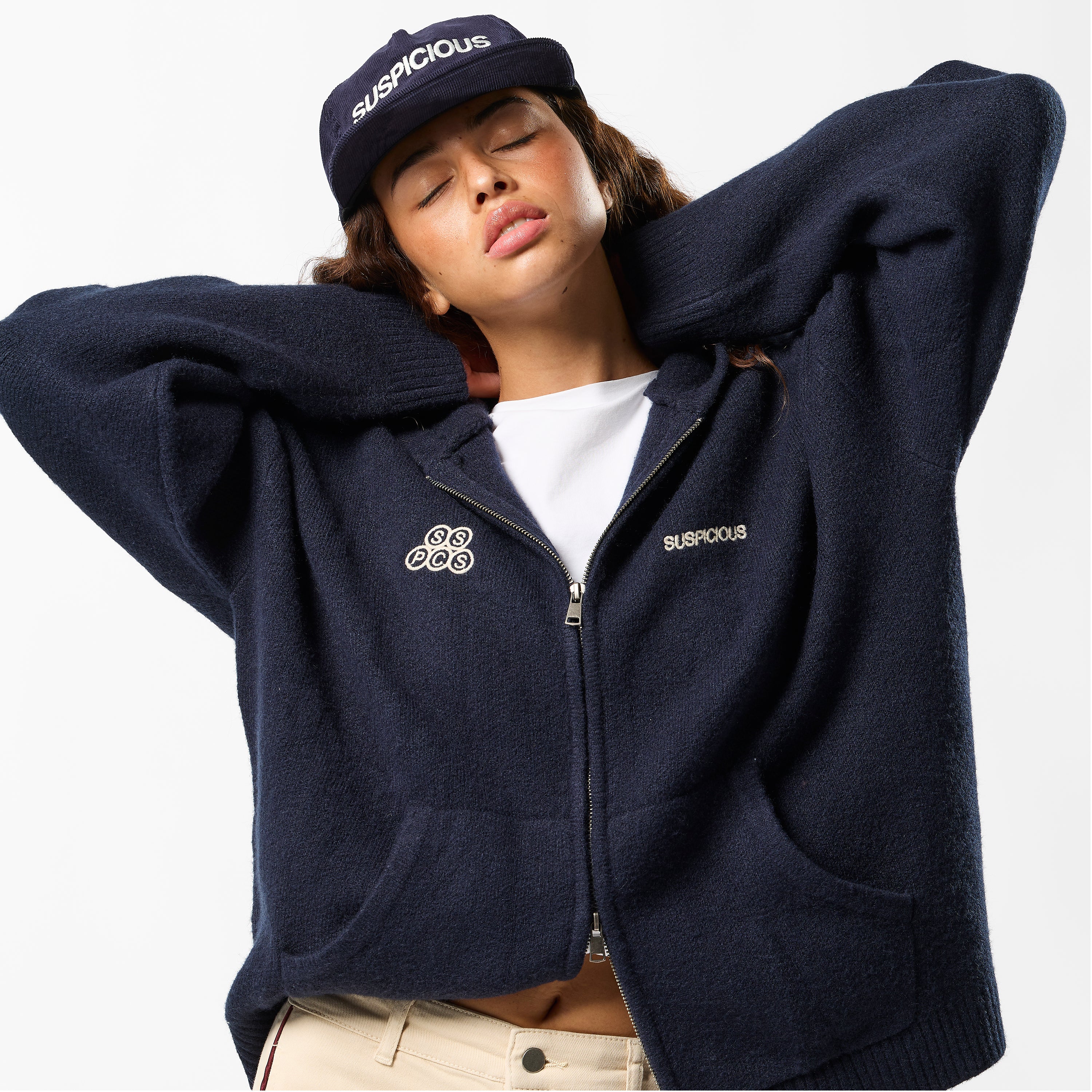 Landscape Knitted Zipped Hoodie - Navy – Suspicious Antwerp