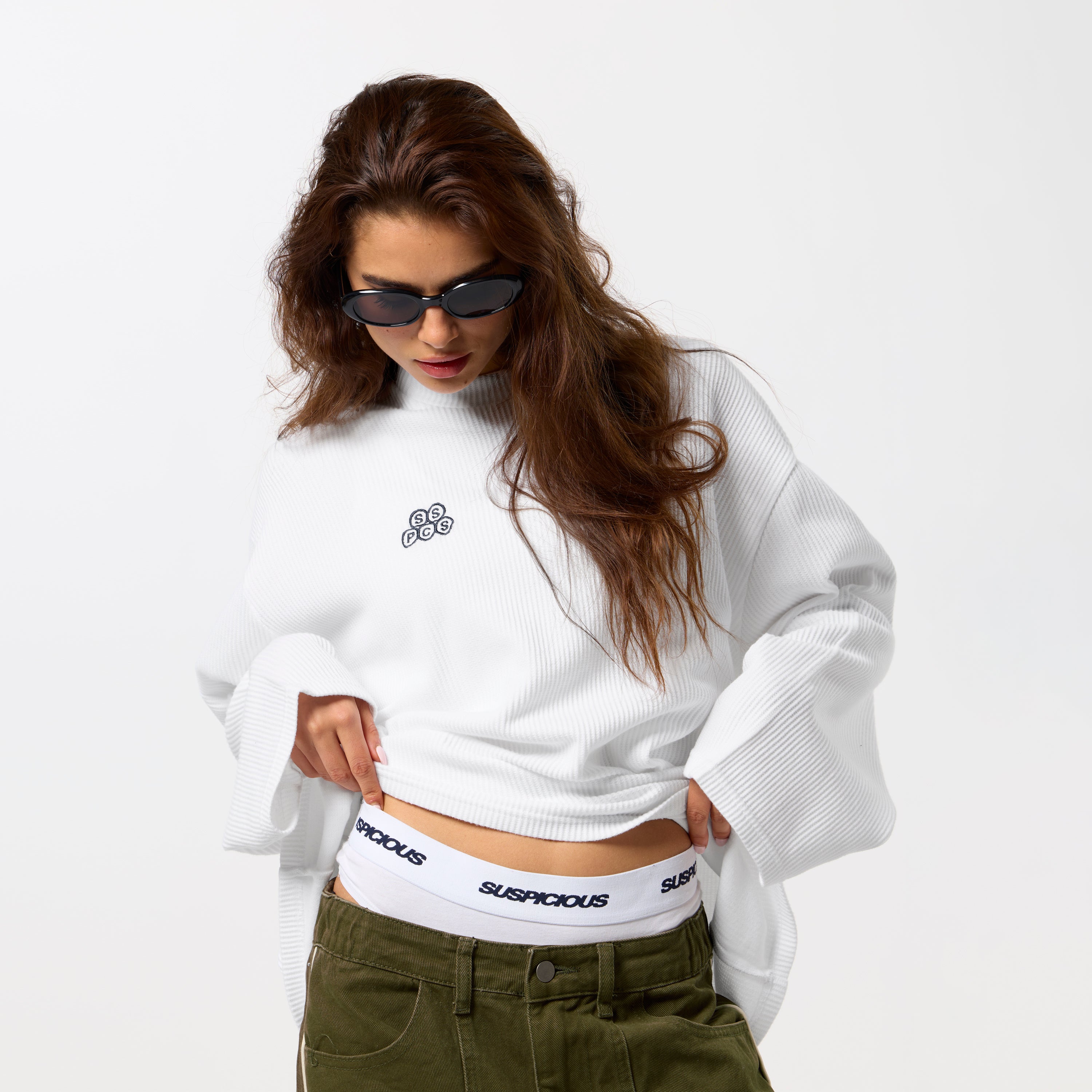 Offset Waffle Longsleeve - white – Suspicious Antwerp
