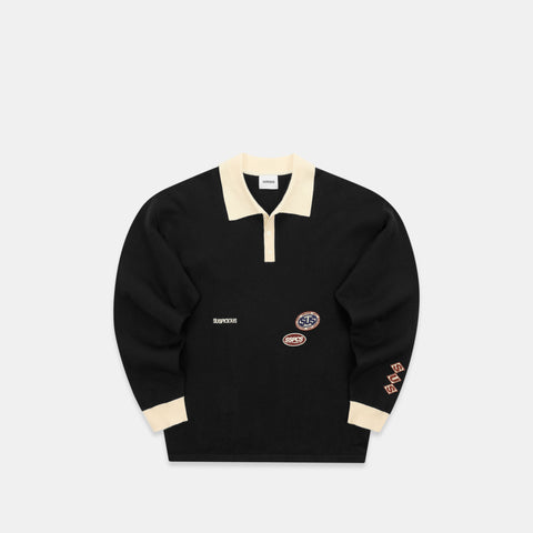 Winter3 / Patch Patrol Knitted Longsleeve Polo - Black