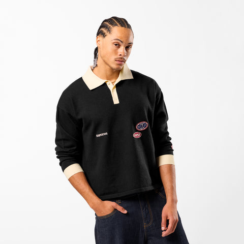 Winter3 / Patch Patrol Knitted Longsleeve Polo - Black