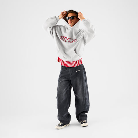 Summer Stripes / Red Layered SSPCS Applique Hoodie - Ash
