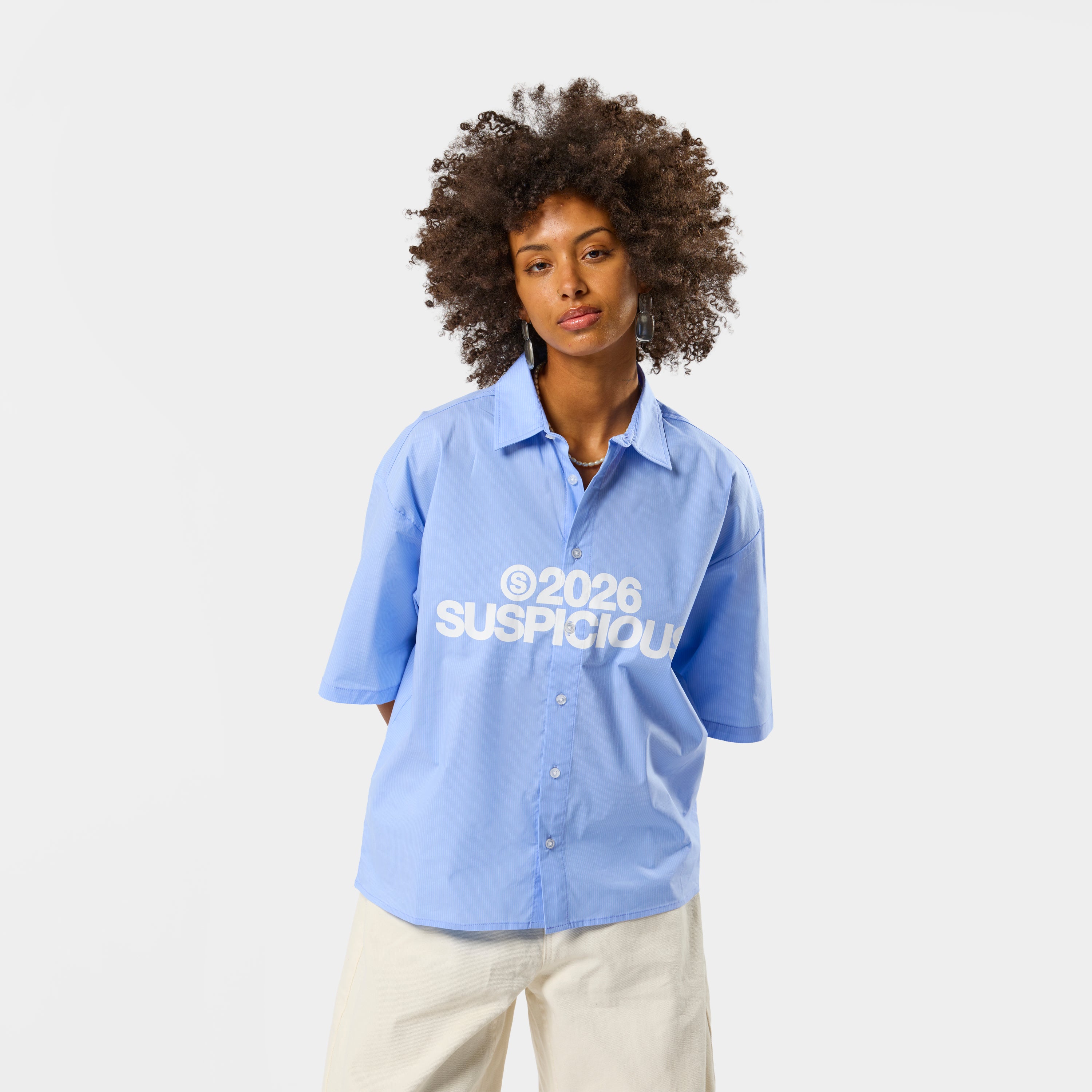 S2026 Striped Shortsleeve Shirt - Light Blue – Suspicious Antwerp