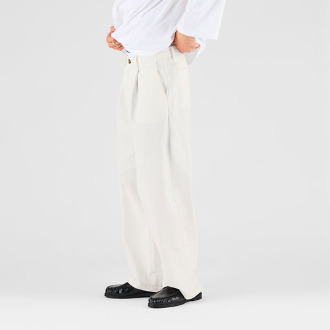 Summer Breeze / Solid Cotton Pleated Pants - Natural
