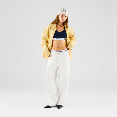 Summer Breeze / Solid Cotton Pleated Pants - Natural