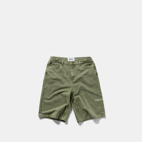 Summer Breeze / Solid Jeans Shorts - Washed Matcha