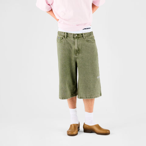 Summer Breeze / Solid Jeans Shorts - Washed Matcha